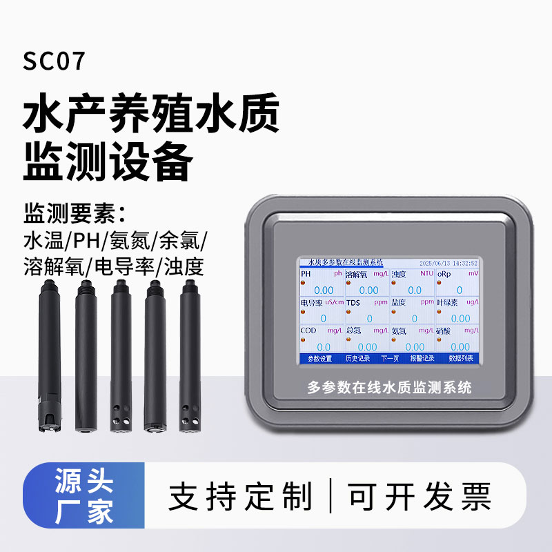 水產(chǎn)水質(zhì)監(jiān)測(cè)參數(shù)（水溫、ph、氨氮、余氯、溶解氧、電導(dǎo)率、濁度）