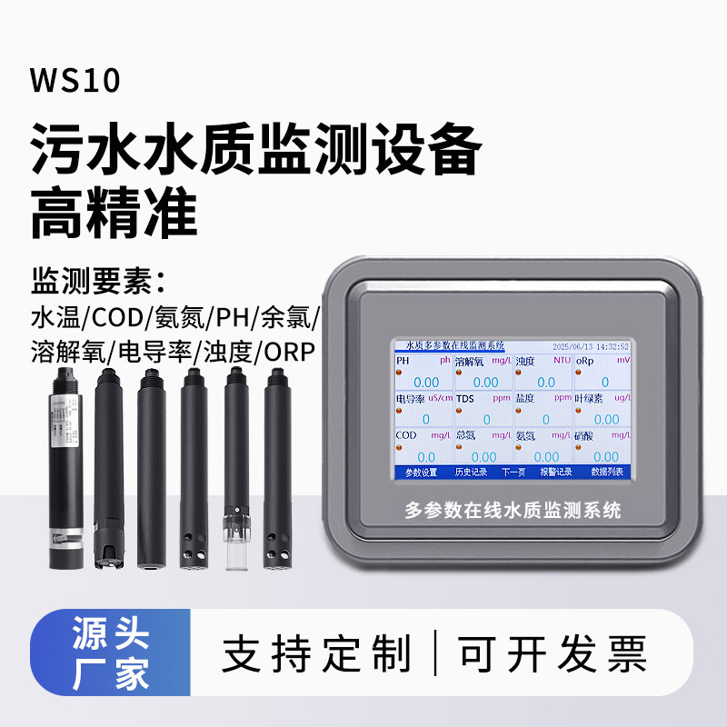 污水水質(zhì)監(jiān)測參數(shù)（水溫、COD、氨氮、ph、余氯、溶解氧、電導率、濁度、orp）